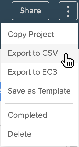 Project kebab menu with Export to CSV selected.png