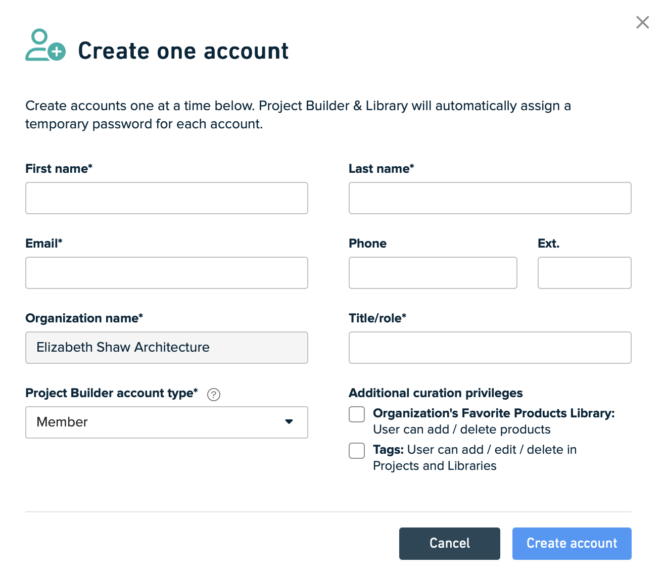 Create one account popup form
