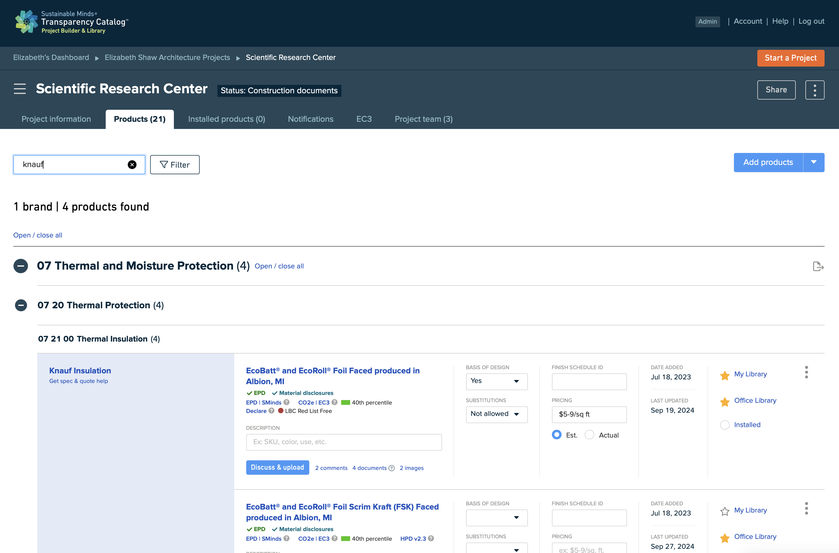 Products tab open to show search results.png