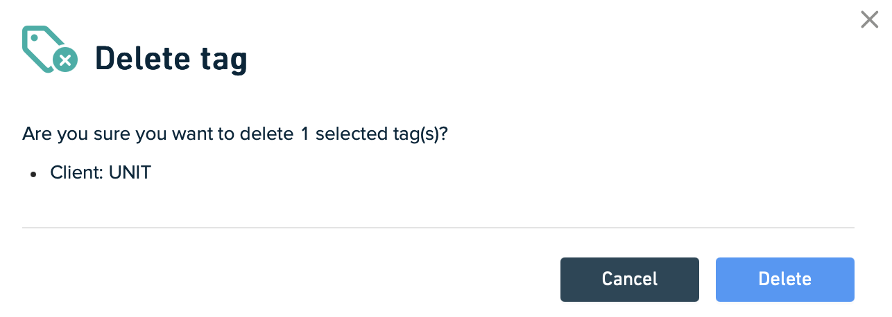 Delete tag popup